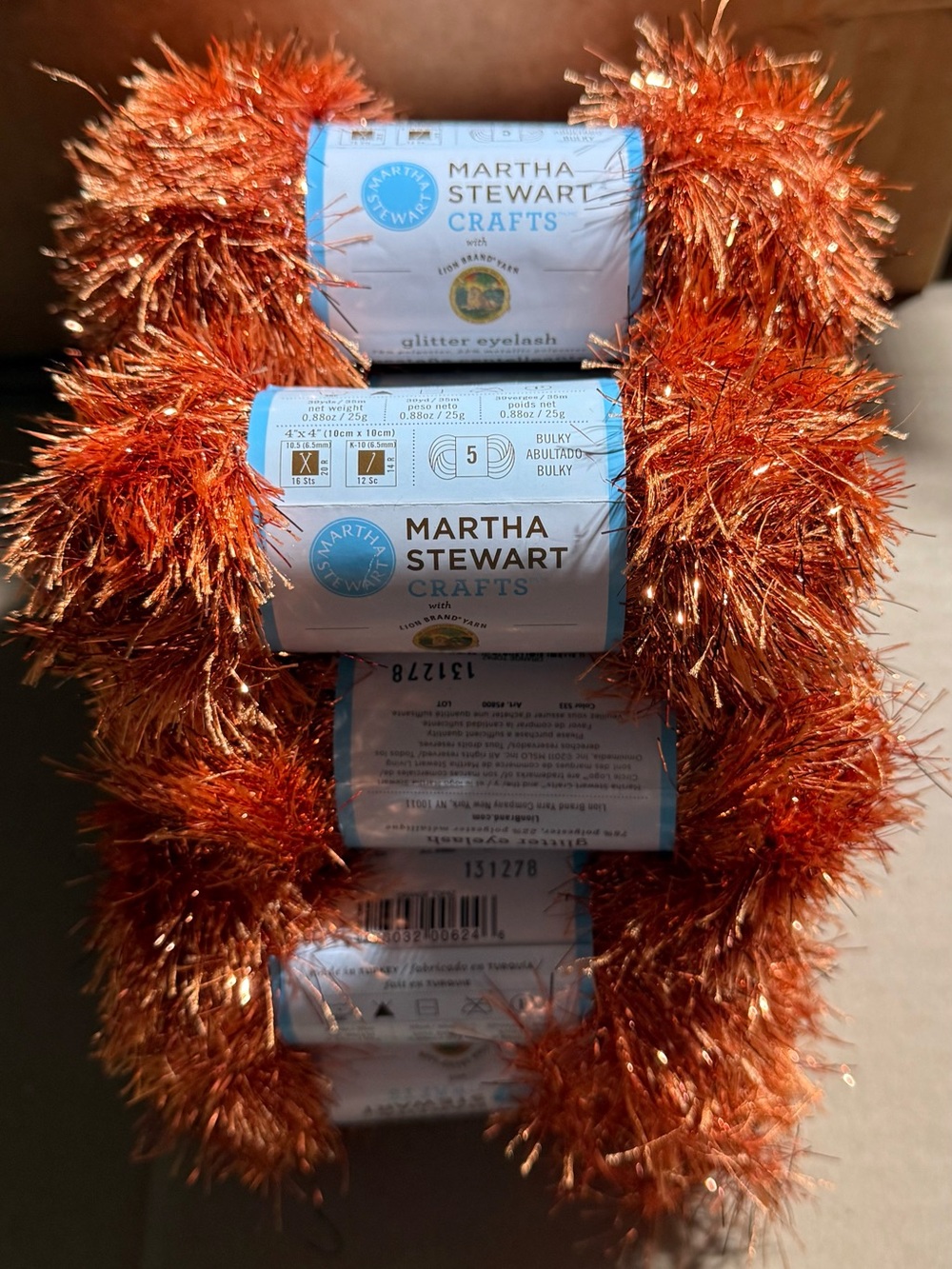 Lion Brand Martha Stewart Crafts Glitter Eyelash Yarn Lot of 14 Orange Topaz - Picture 8 of 8